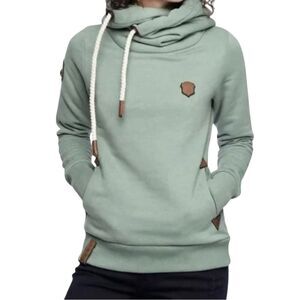 Naketano Hoodie Leaf Green Melange Fleece Cowl Neck Pullover Women’s Size Small